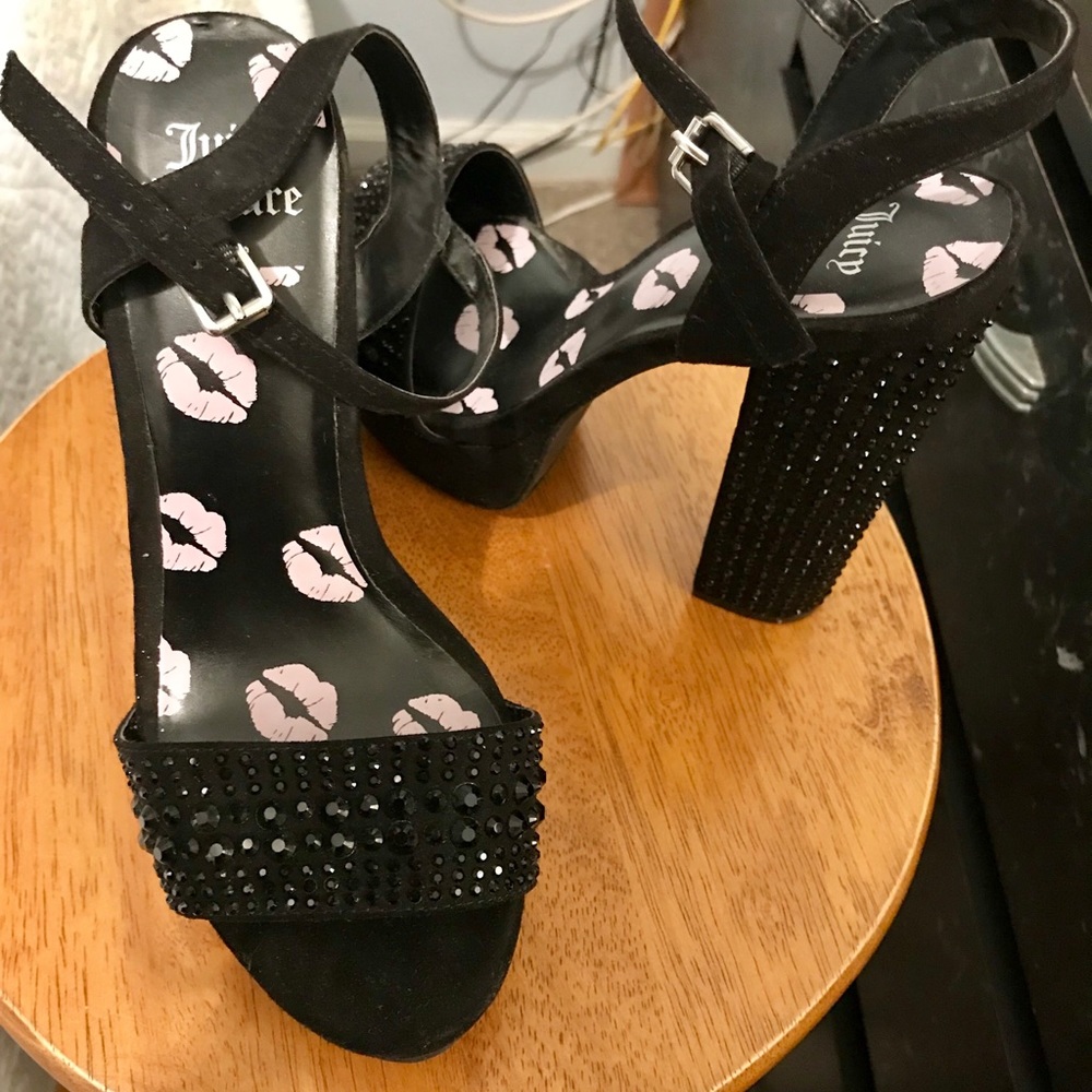 Juicy Couture black platform embellished heels